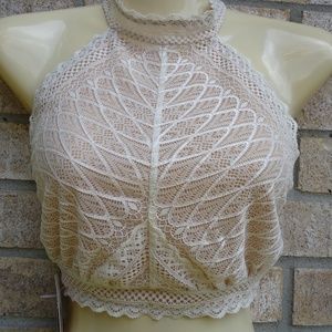NWT.Size L.SAKI Lacy Nude High Neck Bralette  .